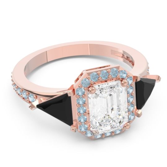 Art Deco Three Stone Halo Devi Ring