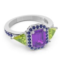 Art Deco Three Stone Halo Devi Ring