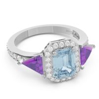 Art Deco Three Stone Halo Devi Ring