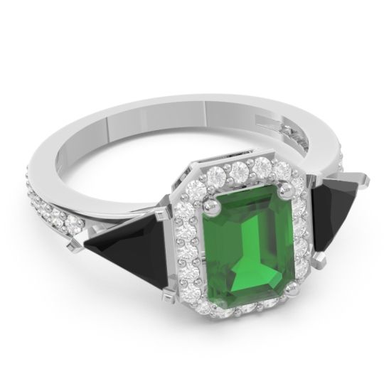 Art Deco Three Stone Halo Devi Ring