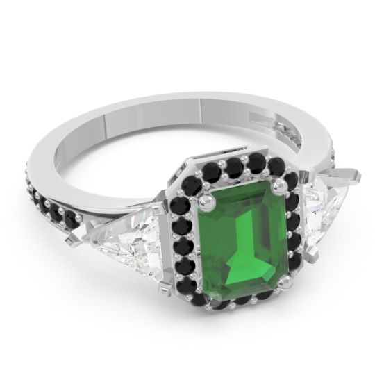 Art Deco Three Stone Halo Devi Ring