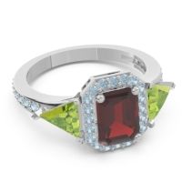 Art Deco Three Stone Halo Devi Ring