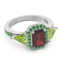 Art Deco Three Stone Halo Devi Ring