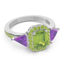 Art Deco Three Stone Halo Devi Ring