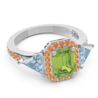 Art Deco Three Stone Halo Devi Ring
