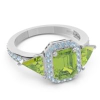 Art Deco Three Stone Halo Devi Ring