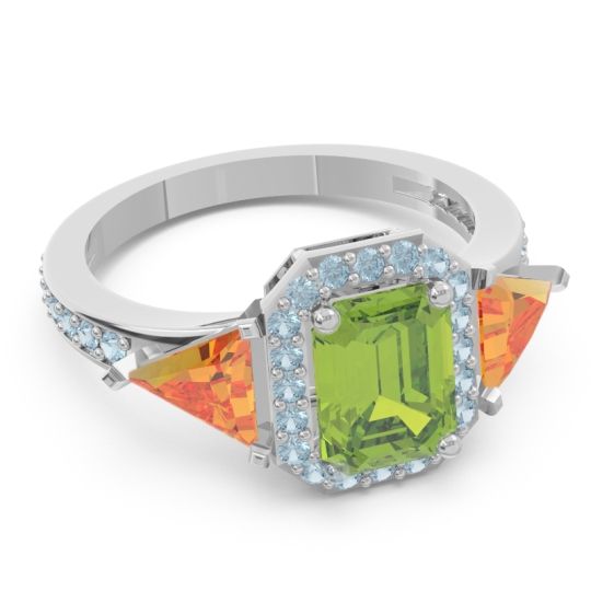 Art Deco Three Stone Halo Devi Ring