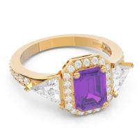 Art Deco Three Stone Halo Devi Ring