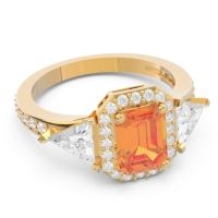 Art Deco Three Stone Halo Devi Ring