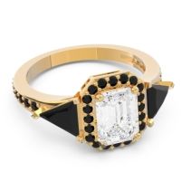 Art Deco Three Stone Halo Devi Ring