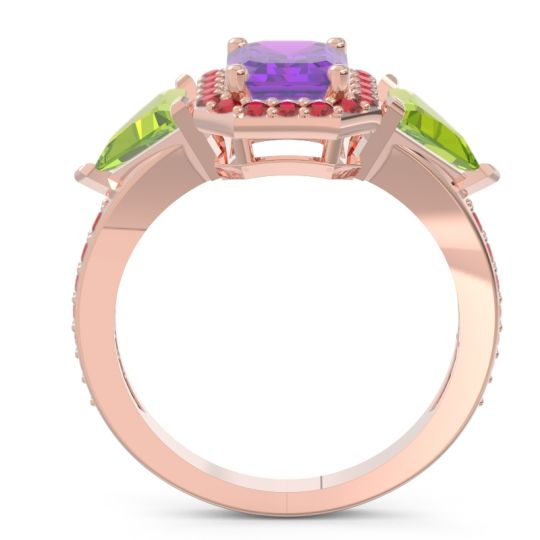 Art Deco Three Stone Halo Devi Ring