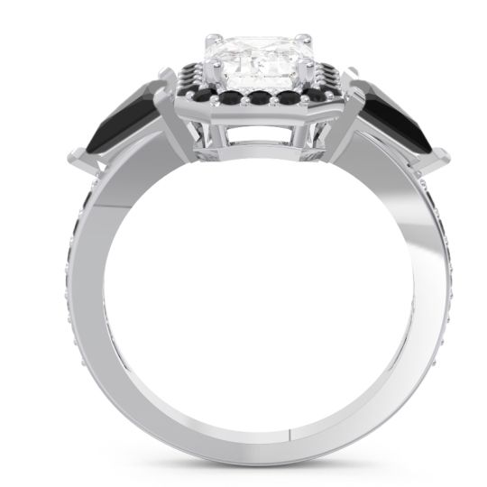 Art Deco Three Stone Halo Devi Ring