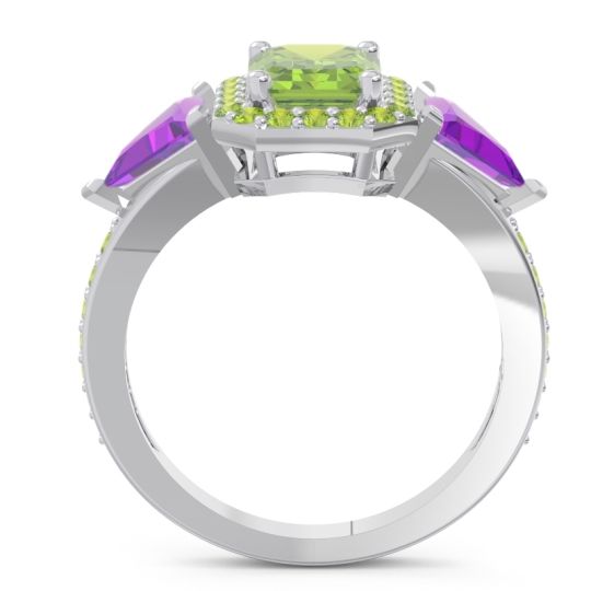 Art Deco Three Stone Halo Devi Ring