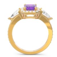 Art Deco Three Stone Halo Devi Ring