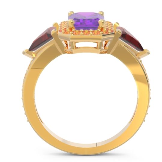 Art Deco Three Stone Halo Devi Ring