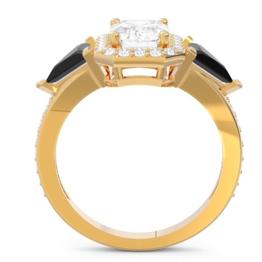 Art Deco Three Stone Halo Devi Ring