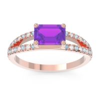 Amethyst Ring In 18K Rose Gold With Aquamarine And Lab Diamond Makara Emerald Modern Ring