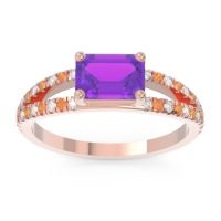 Amethyst Ring In 14K Rose Gold With Diamond And Citrine Makara Emerald Modern Ring