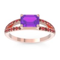 Amethyst Ring In 14K Rose Gold With Garnet And Ruby Makara Emerald Modern Ring