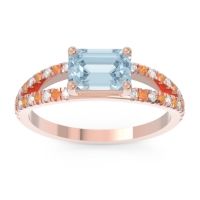 Aquamarine Ring In 14K Rose Gold With Diamond And Citrine Makara Emerald Modern Ring