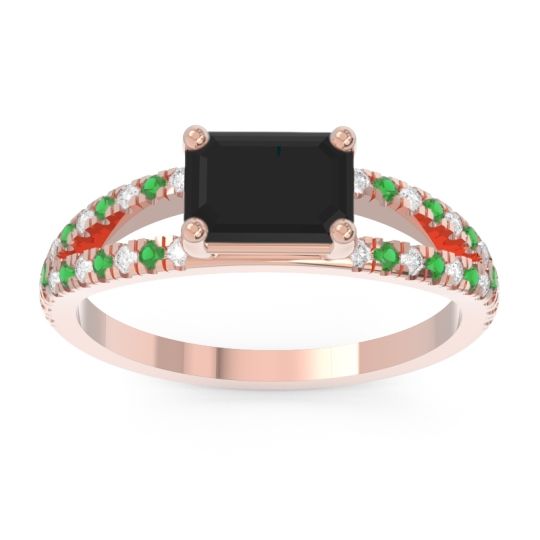 Cathedral Pave Emerald Cut Makara Ring