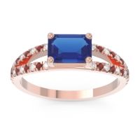 Blue Sapphire Ring In 14K Rose Gold With Lab Diamond And Garnet Makara Emerald Modern Ring