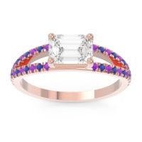 Lab Diamond Ring In 18K Rose Gold With Amethyst And Blue Sapphire Makara Emerald Modern Ring