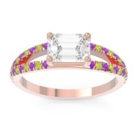 Cathedral Pave Emerald Cut Makara Ring