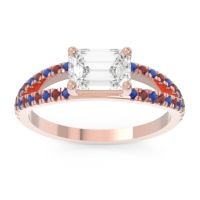 Lab Diamond Ring In 14K Rose Gold With Blue Sapphire And Garnet Makara Emerald Modern Ring