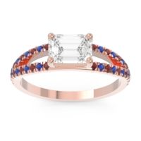 Lab Diamond Ring In 14K Rose Gold With Garnet And Blue Sapphire Makara Emerald Modern Ring