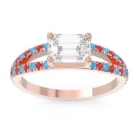 Lab Diamond Ring In 14K Rose Gold With Swiss Blue Topaz And Ruby Makara Emerald Modern Ring