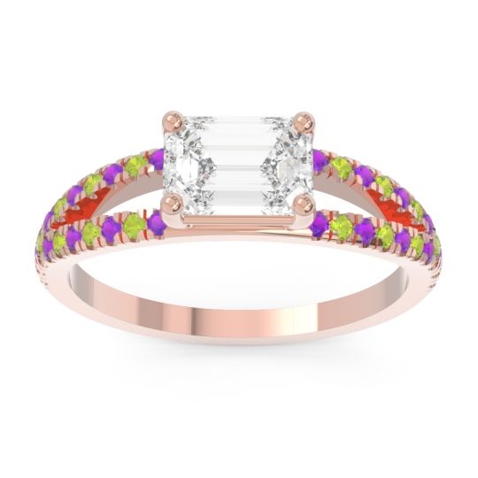 Cathedral Pave Emerald Cut Makara Ring