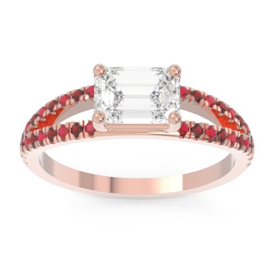 Cathedral Pave Emerald Cut Makara Ring