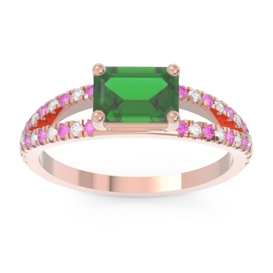 Cathedral Pave Emerald Cut Makara Ring