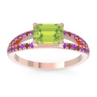 Peridot Ring In 18K Rose Gold With Amethyst And Garnet Makara Emerald Modern Ring