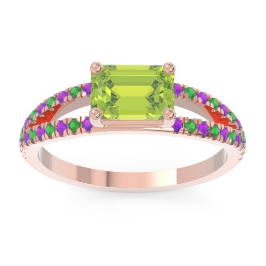 Cathedral Pave Emerald Cut Makara Ring