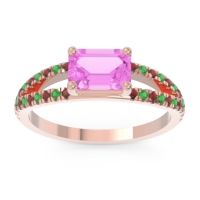 Pink Tourmaline Ring In 18K Rose Gold With Garnet And Emerald Makara Emerald Modern Ring