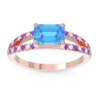 Swiss Blue Topaz Ring In 18K Rose Gold With Amethyst And Lab Diamond Makara Emerald Modern Ring