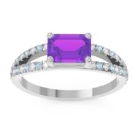 Amethyst Ring In Palladium With Diamond And Aquamarine Makara Emerald Modern Ring