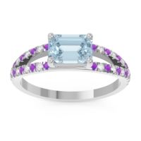 Aquamarine Engagement Ring In Palladium With Amethyst And Diamond - Makara Emerald Modern Ring