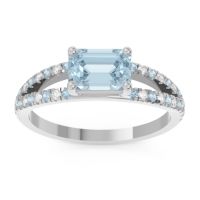 Aquamarine Engagement Ring In 14k White Gold With Diamond - Makara Emerald Modern Ring