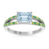 Aquamarine Ring In Palladium With Peridot And Emerald Makara Emerald Modern Ring