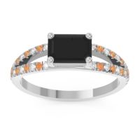 Black Onyx Ring In Palladium With Lab Diamond And Citrine Makara Emerald Modern Ring