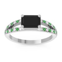 Black Onyx Ring In 14k White Gold With Lab Diamond And Emerald Makara Emerald Modern Ring