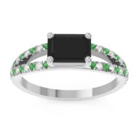 Black Onyx Engagement Ring In Palladium With Emerald And Diamond - Makara Emerald Modern Ring