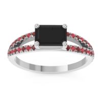 Black Onyx Ring In Palladium With Garnet And Ruby Makara Emerald Modern Ring