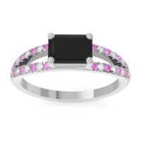 Black Onyx Engagement Ring In Palladium With Pink Tourmaline And Diamond - Makara Emerald Modern Ring