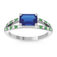 Cathedral Pave Emerald Cut Makara Ring