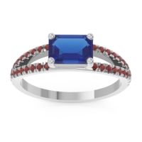 Blue Sapphire Ring In 14k White Gold With Garnet Makara Emerald Modern Ring