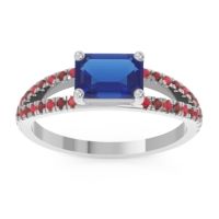 Blue Sapphire Ring In Palladium With Ruby And Garnet Makara Emerald Modern Ring